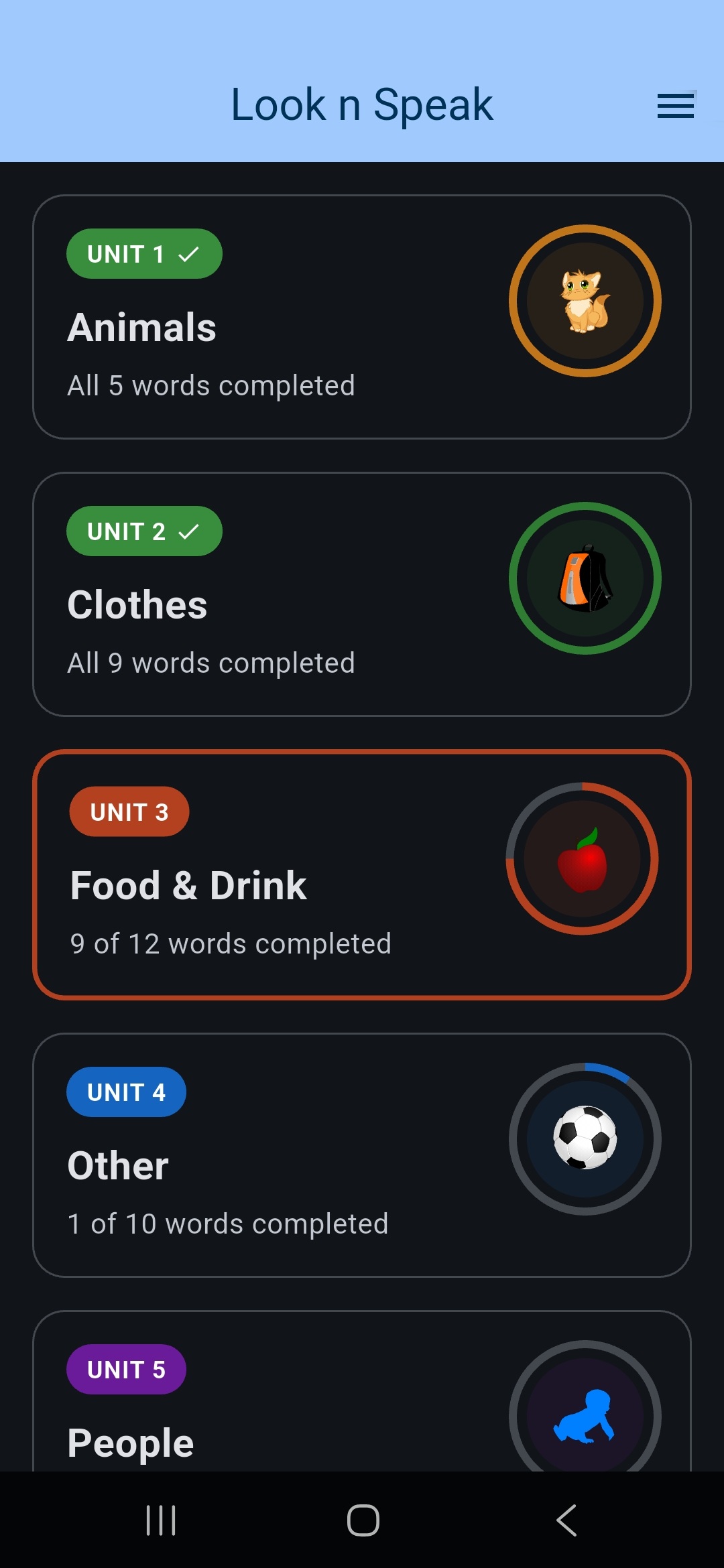 Look n Speak Android app screenshot